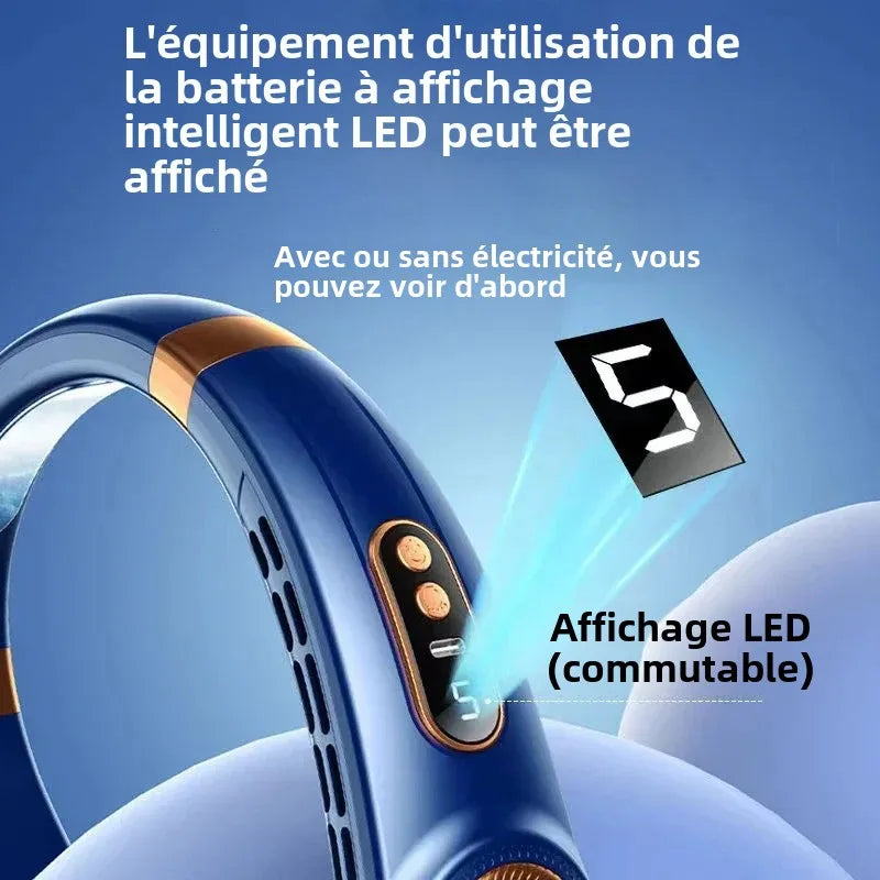 Super ventilateur léger de cou Portable, mains libres avec LED et mode festival,  5 vitesses, ventilateur Portable de 4000 mAh, Rechargeable.