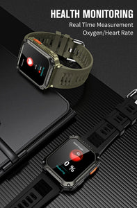 Montre intelligente militaire sport robuste et durable, étanche IP68, écran HD 2.01, Bluetooth, voix, Android, IOS