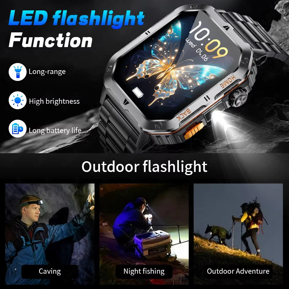2025- 2026 Montre Militaire intelligente Robuste GPS 1000Mah batterie boussole 3ATM tactique étanche Sport lampe de poche BT