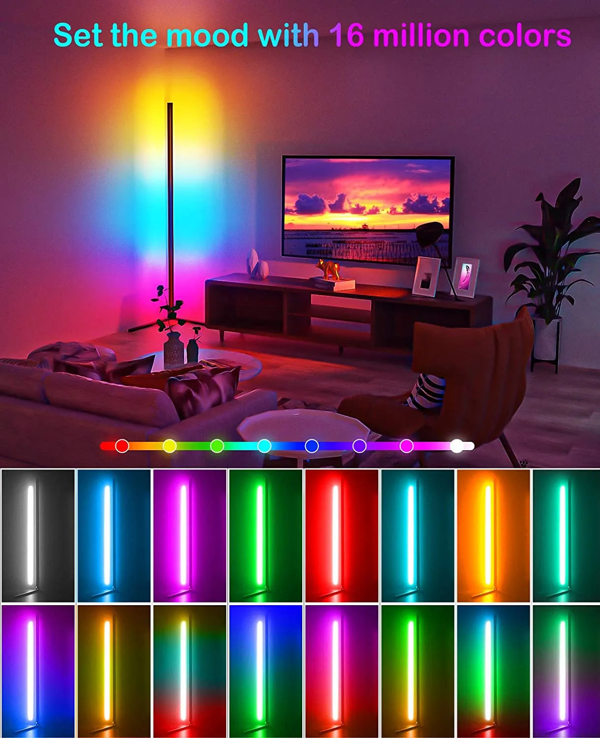 Néon d'angle LED RVB intelligent, éclairage sur pied intérieur, salon, chambre à coucher, décoration d'intérieur, 40 cm à 150cm .