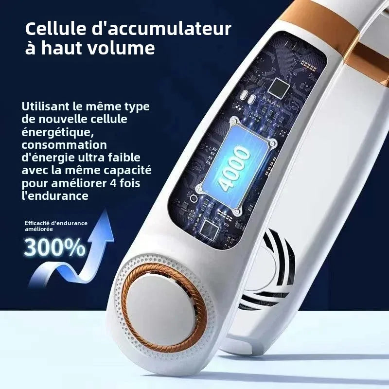 Super ventilateur léger de cou Portable, mains libres avec LED et mode festival,  5 vitesses, ventilateur Portable de 4000 mAh, Rechargeable.