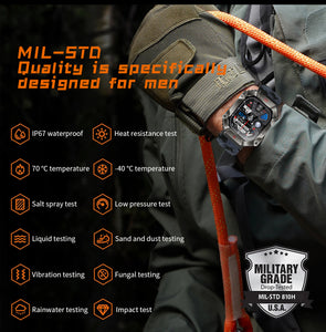 Montre Connectée Etanche Militaire pour  homme, Grande Batterie 620mAh,  boussole, fréquence cardiaque, appel Bluetooth, IP67