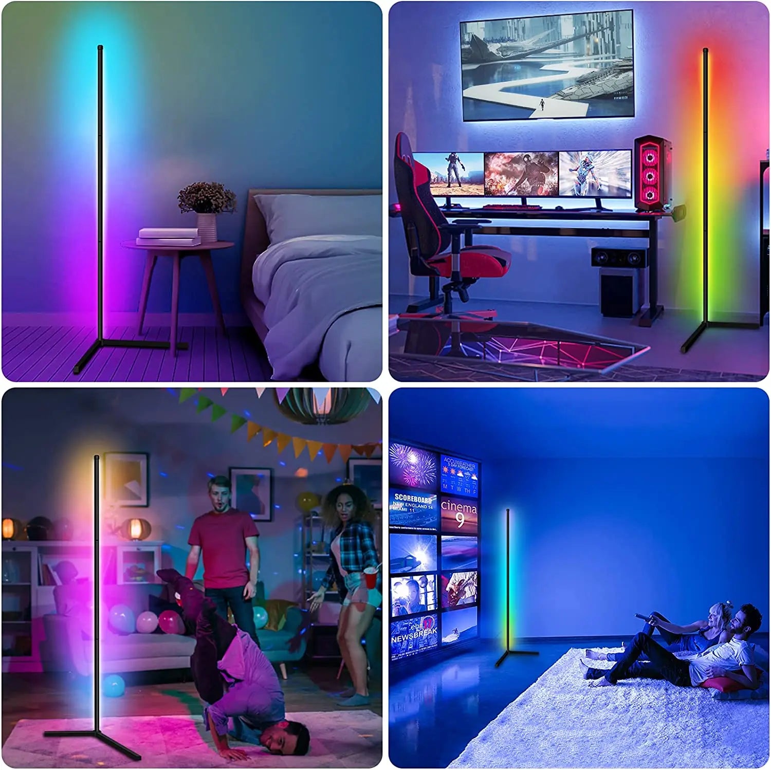 Néon d'angle LED RVB intelligent, éclairage sur pied intérieur, salon, chambre à coucher, décoration d'intérieur, 40 cm à 150cm .
