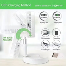 Mini ventilateur pliable rechargeable USB-C – 3 vitesses, silencieux, batterie 1800 mAh