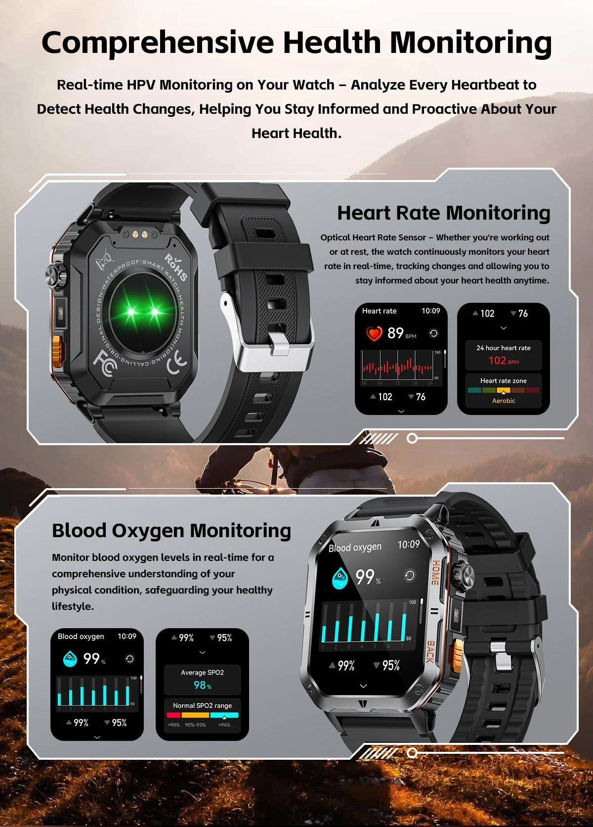 2025- 2026 Montre Militaire intelligente Robuste GPS 1000Mah batterie boussole 3ATM tactique étanche Sport lampe de poche BT