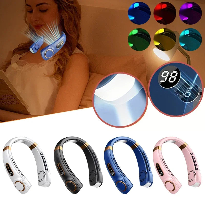 Super ventilateur léger de cou Portable, mains libres avec LED et mode festival,  5 vitesses, ventilateur Portable de 4000 mAh, Rechargeable.