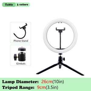 Lampe Anneau Selfie Trépied Photographie LED  Avec Support Mobile Smartphone pour vos videos , photos tiktok et autre