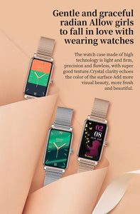 Fine montre connectée pour femme réunie élégance, beauté et fonction santé.