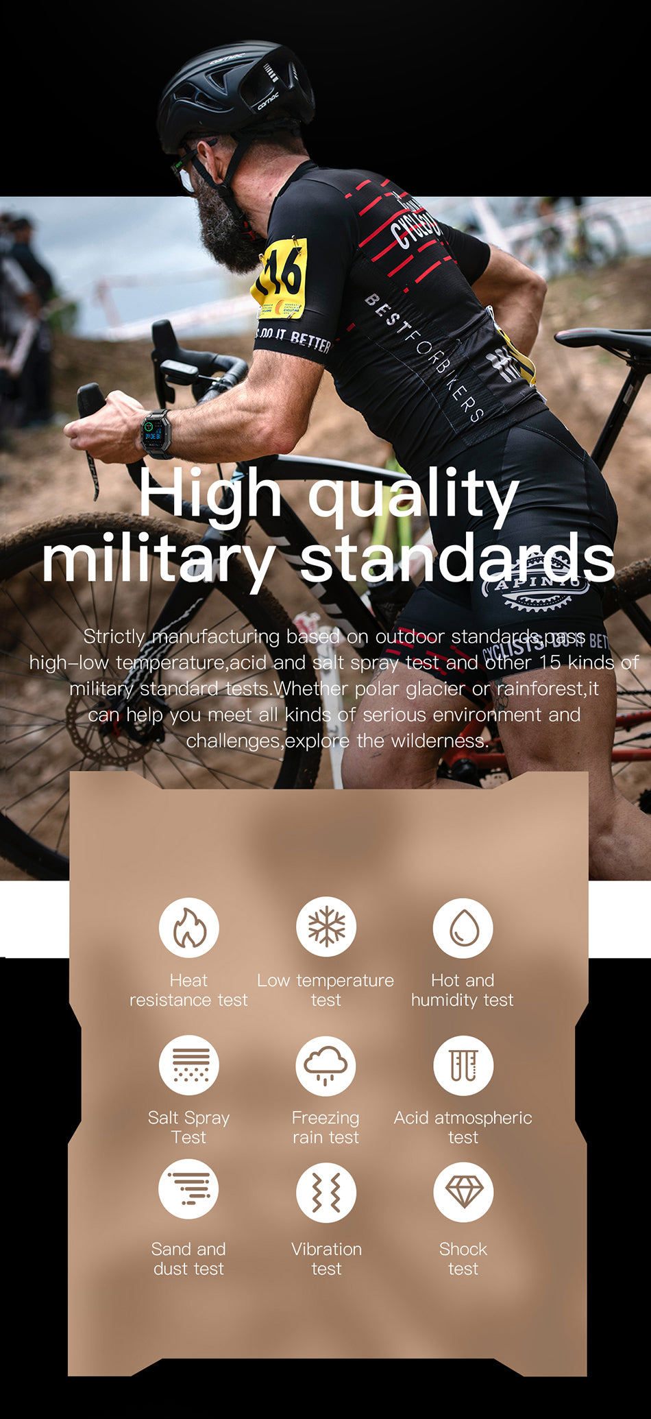 Montre connectée, camouflage, résistante, de sport pour hommes, avec écran tactile , bluetooth, appels, étanche IP68