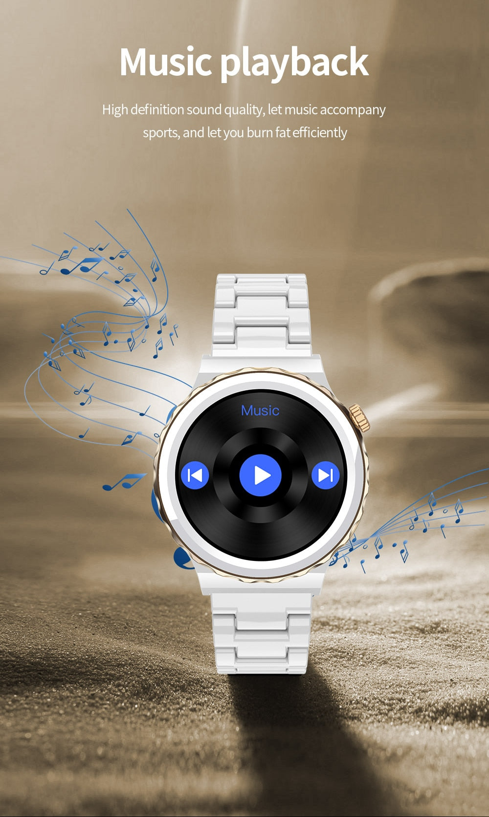 Magnifique montre connectée Bluetooth personnalisable, prise d'appel, waterproof, en céramique (selon modèle).